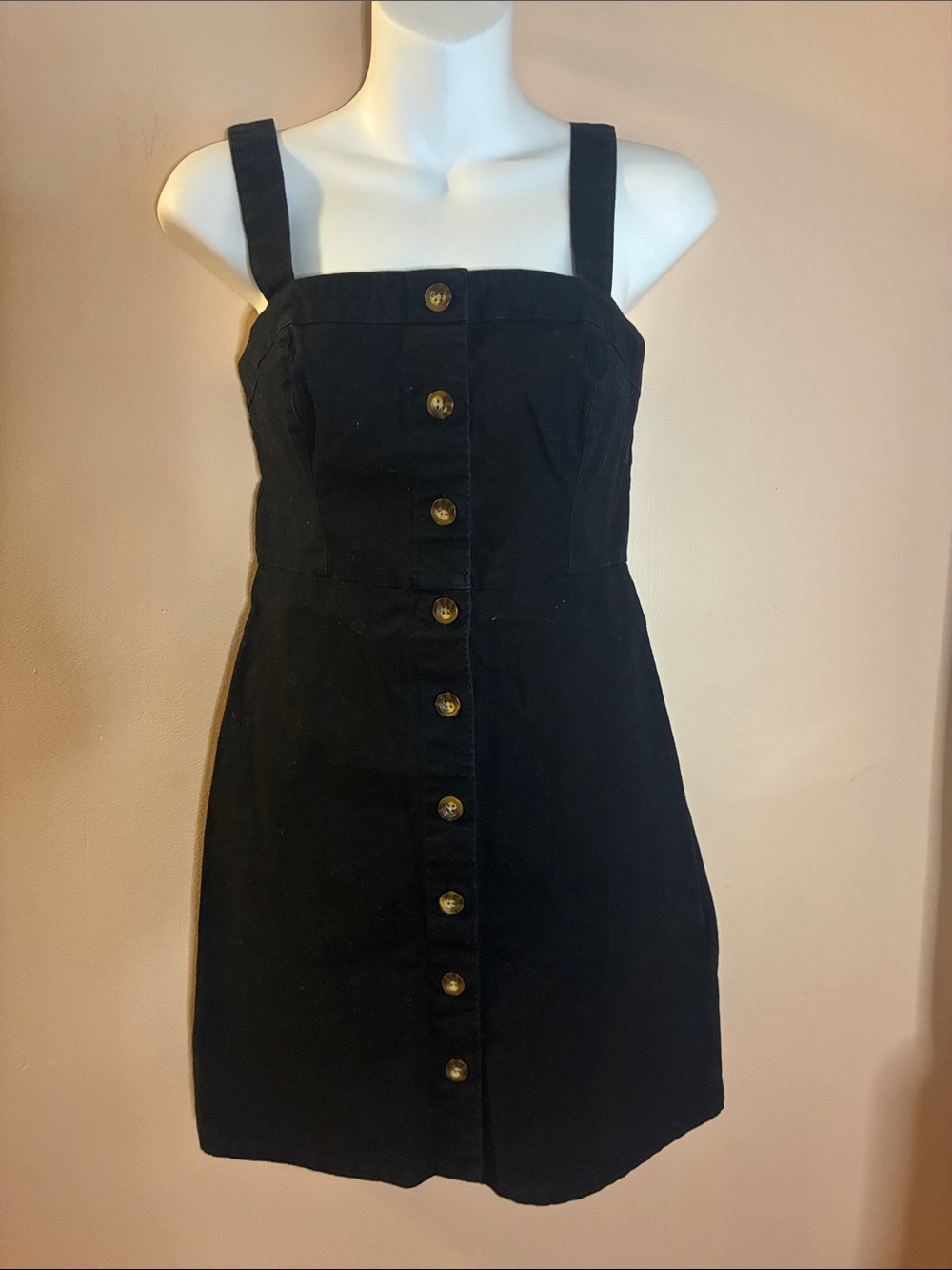 Hollister Black Button-Front Mini Dress with Wide Straps